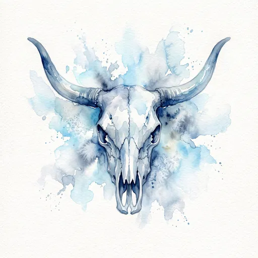 Blue Watercolor Cattle Skull Illustration