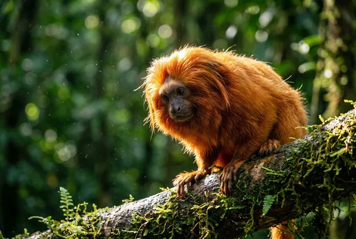Golden Lion Tamarin on Mossy Branch