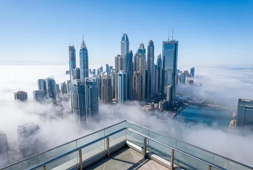 Modern Skyscrapers Rising Above Dense Fog