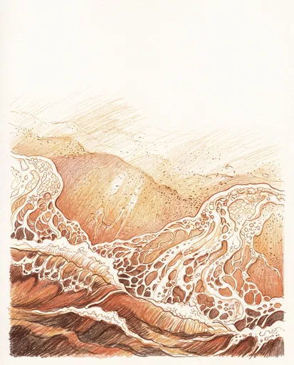 Warm Colored Pencil Ocean Waves Drawing