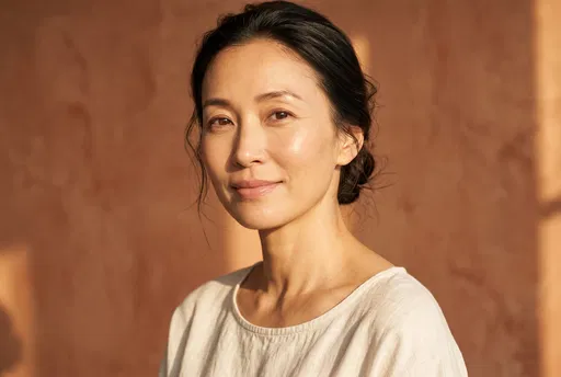 Serene Japanese Woman in Warm Sunlight