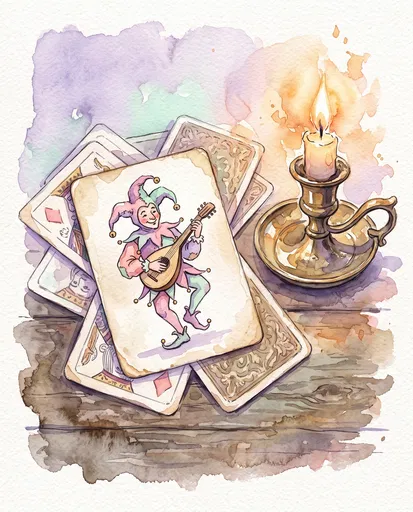 Watercolor Joker Card and Brass Candle
