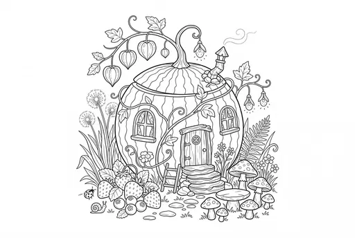 Whimsical Watermelon Fairy Cottage Coloring Page