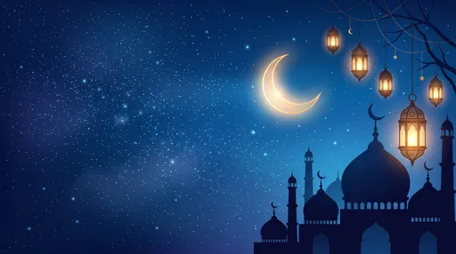 Starry Night Mosque Silhouette with Glowing Lanterns