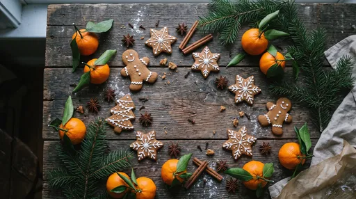 Christmas Gingerbread and Clementine Flat Lay