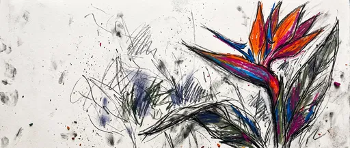 Expressive Bird of Paradise Pastel Sketch
