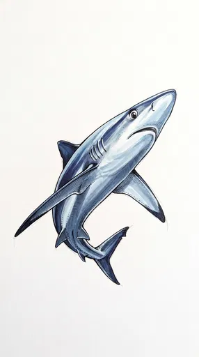 Blue Marker and Ink Shark Illustration