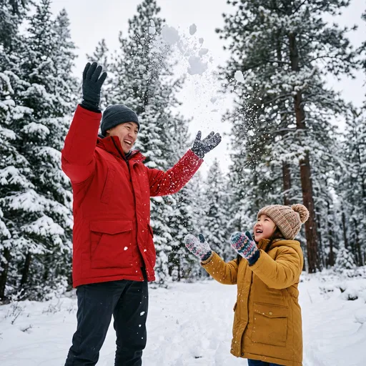 Father and Daughter Playing in Snow