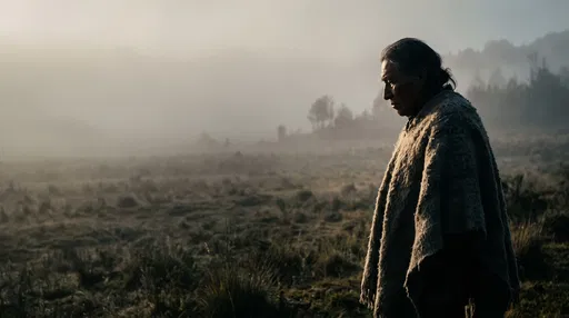 Elderly Indigenous Man in Misty Field