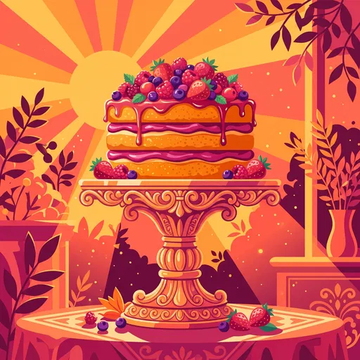 Berry Sponge Cake on Ornate Pedestal Stand