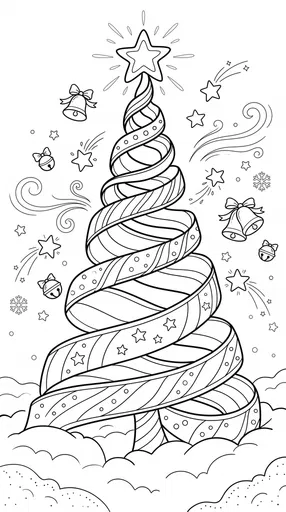 Swirling Ribbon Christmas Tree Coloring Page