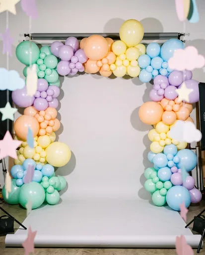 Pastel Rainbow Balloon Arch Studio Backdrop