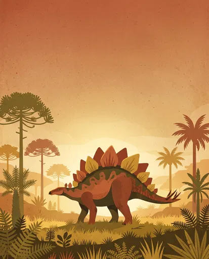 Prehistoric Stegosaurus Flat Vector Illustration