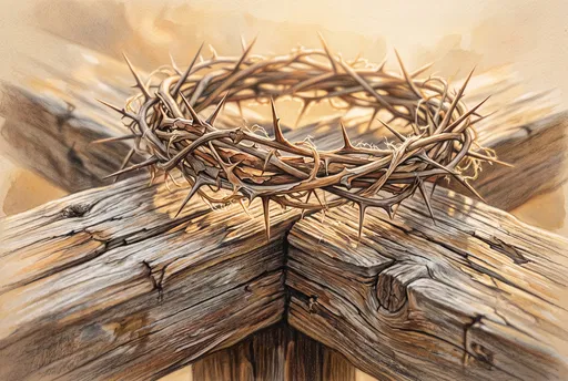 Crown of Thorns on Wooden Cross Illustration
