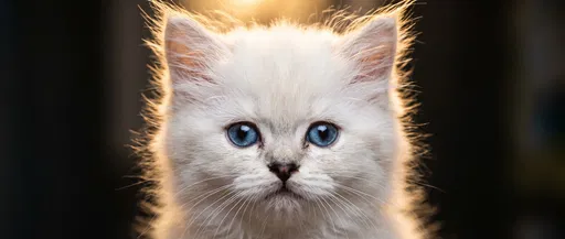 Backlit Fluffy White Kitten Portrait