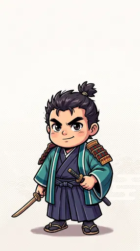 Chibi Samurai Warrior Illustration with Copy Space
