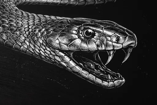 Scratchboard Illustration of Black Mamba Snake