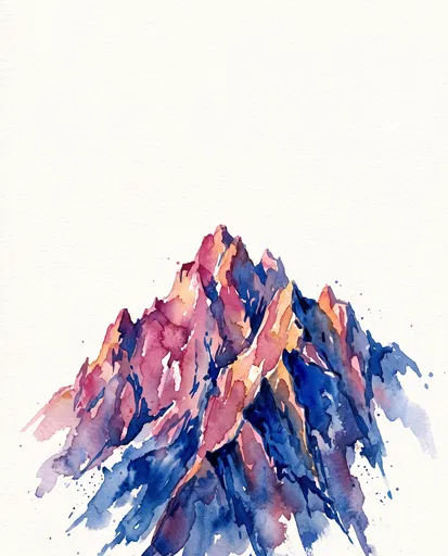 Watercolor Mountain Peak With Alpenglow