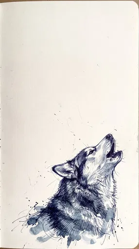 Blue Ink Sketch of Howling Husky