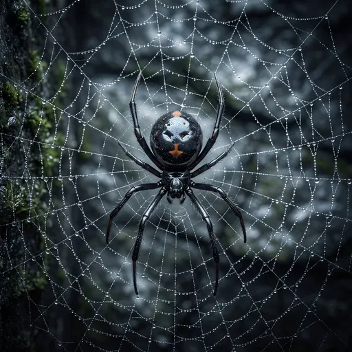 Black Spider on Dewy Web