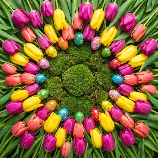 Colorful Tulip and Easter Egg Moss Frame