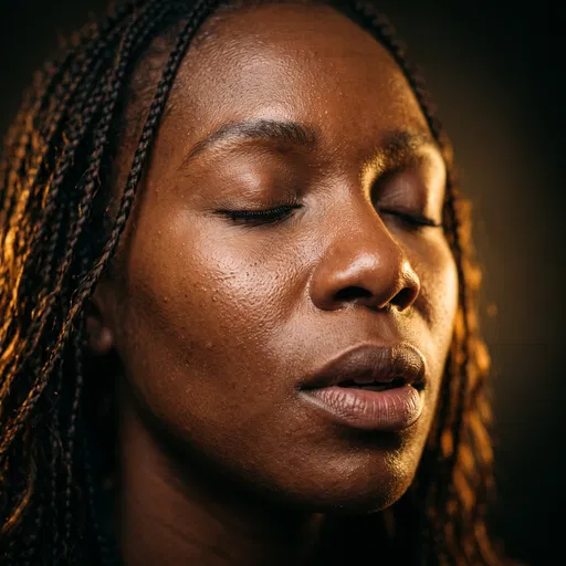 Close-Up Portrait of Peaceful Black Woman