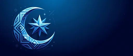 Blue Geometric Crescent Moon and Star Banner