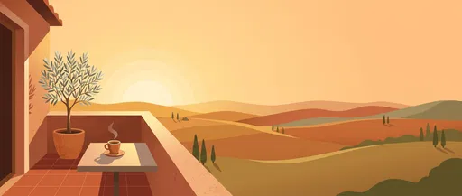 Mediterranean Balcony Overlooking Rolling Hills at Sunrise