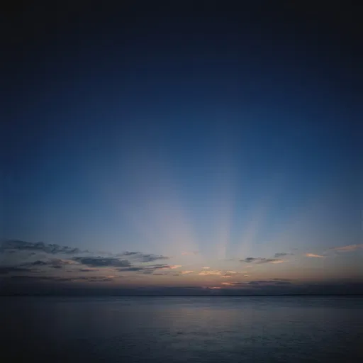 Twilight Crepuscular Rays Over Calm Ocean