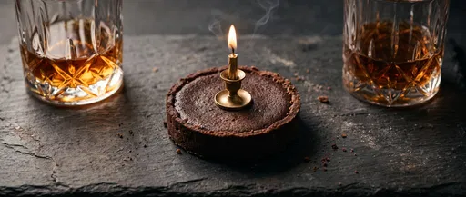 Chocolate Tart With Candle and Bourbon