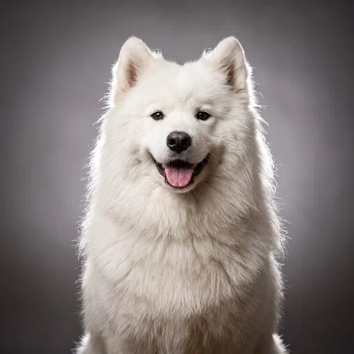 Studio Portrait of Happy White Samoyed