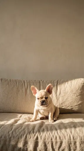 Sleepy French Bulldog Puppy on Sofa