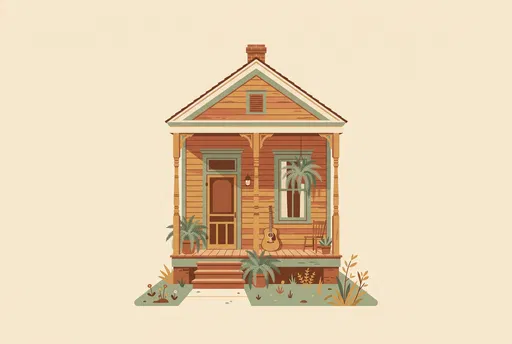 Wooden Shotgun House Flat Illustration