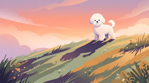 Bichon Frise Illustration on Sunset Hill