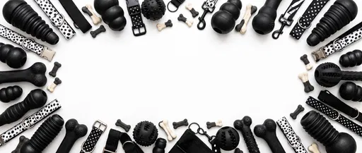 Monochrome Dog Toys Flat Lay Border