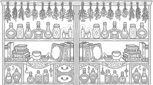 Magical Apothecary Shelf Coloring Page