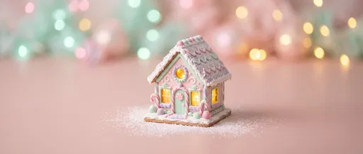 Pastel Gingerbread House With Bokeh Lights