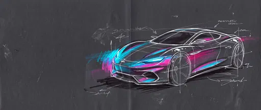 Neon Coupe Concept Sketch on Dark Paper