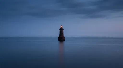 Solitary Offshore Lighthouse at Blue Twilight