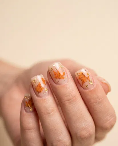 Autumn Maple Leaf Nail Art Closeup