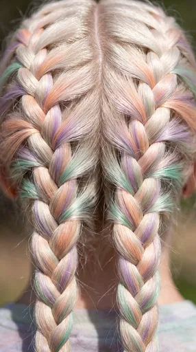 Blonde Twin Braids With Pastel Highlights