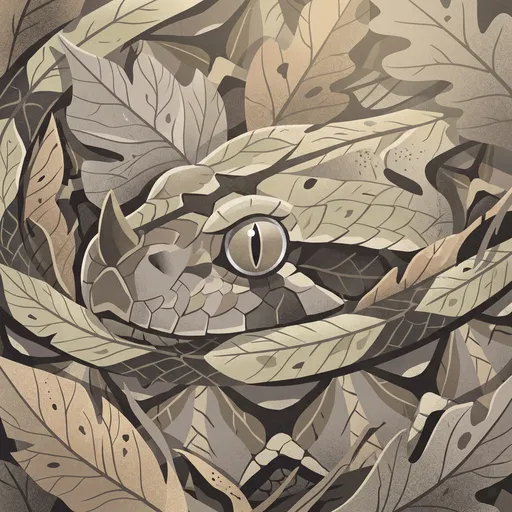 Camouflaged Horned Viper in Dry Leaves Illustration