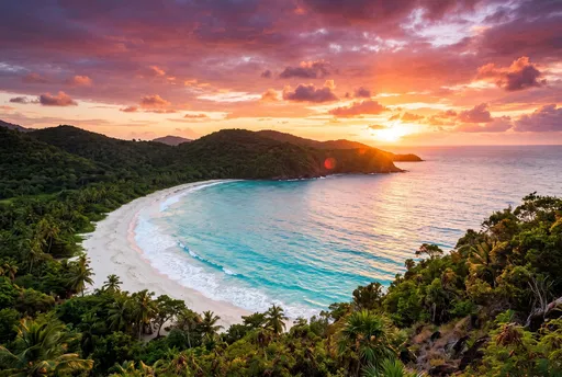 Tropical Caribbean Bay at Vibrant Sunset