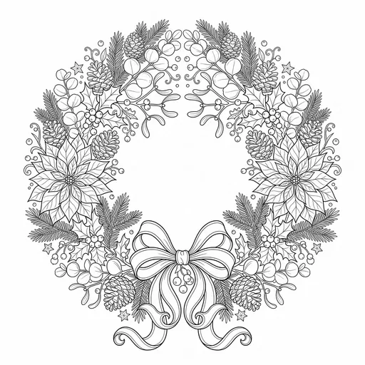 Symmetrical Botanical Christmas Wreath Coloring Page