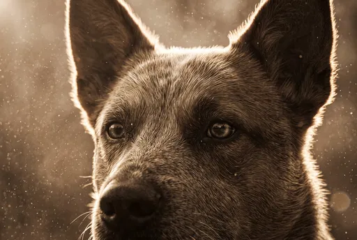 Sepia Portrait of Backlit Cattle Dog