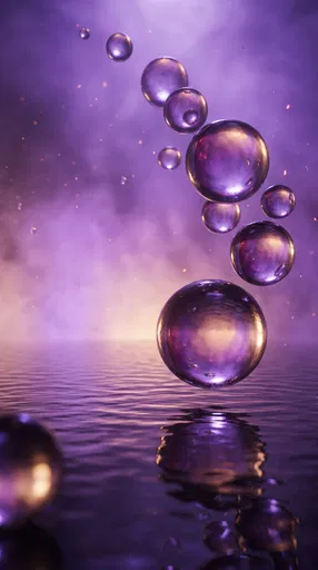 Floating Glass Spheres Over Purple Water