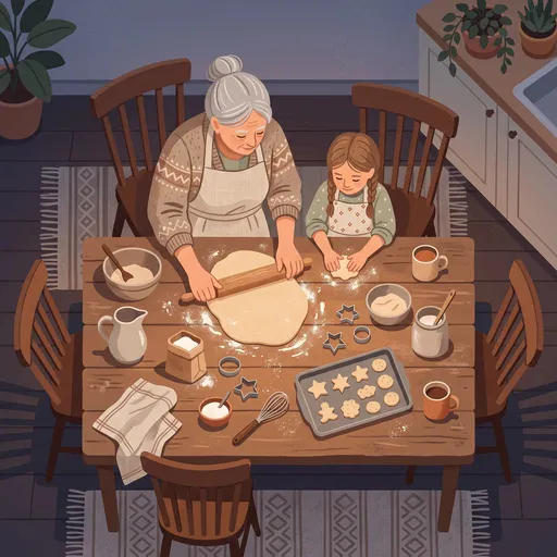 Grandmother and Granddaughter Baking Cookies Together
