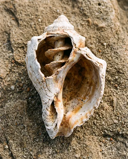 Eroded Spiral Whelk Shell on Sandstone