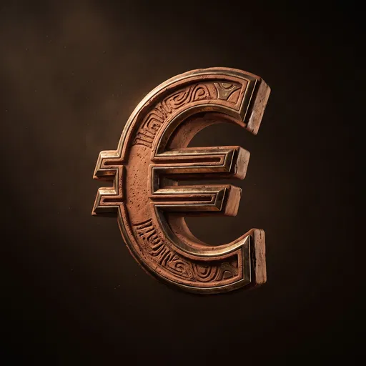 Carved Terracotta and Bronze Euro Symbol