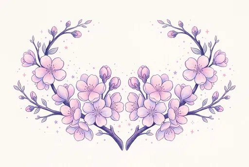 Symmetrical Pastel Cherry Blossom Branch Illustration
